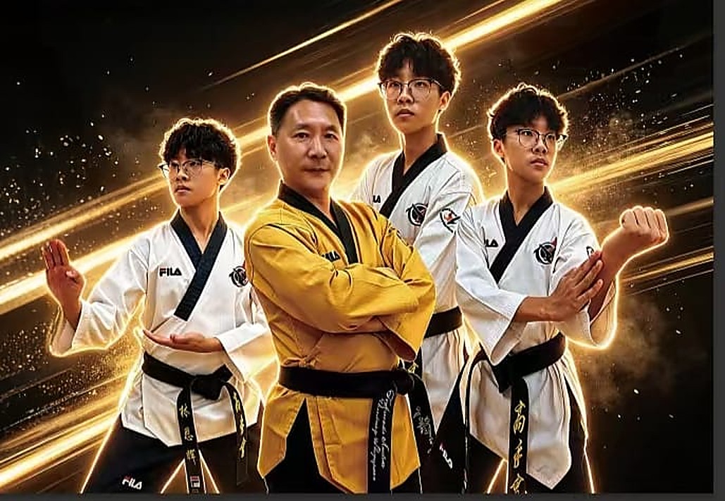 Master and senior students of Taekwondo Masters Academy Singapore in dobok